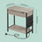 Narrow Nightstand - Wood - Rustic Brown and Black - Integrated Charging Station with USB Ports and Storage Bags
