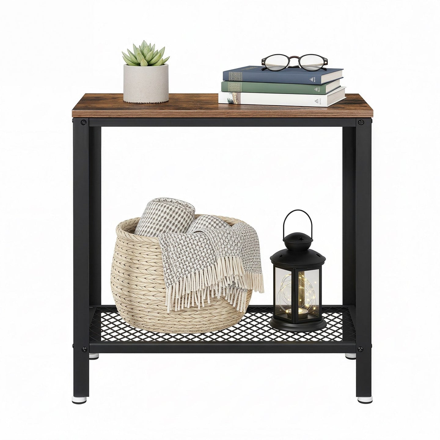 Narrow Side End Table - Iron - Rustic Brown