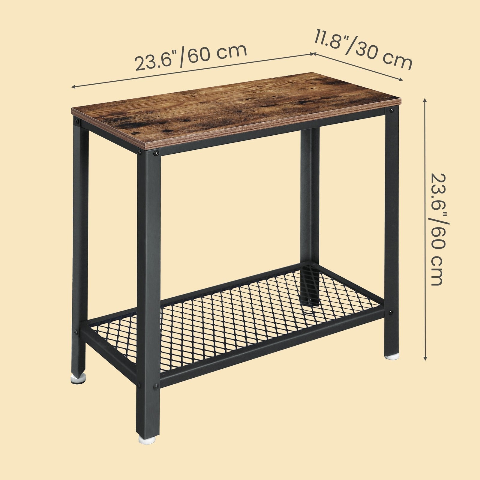 Narrow Side End Table - Iron - Rustic Brown