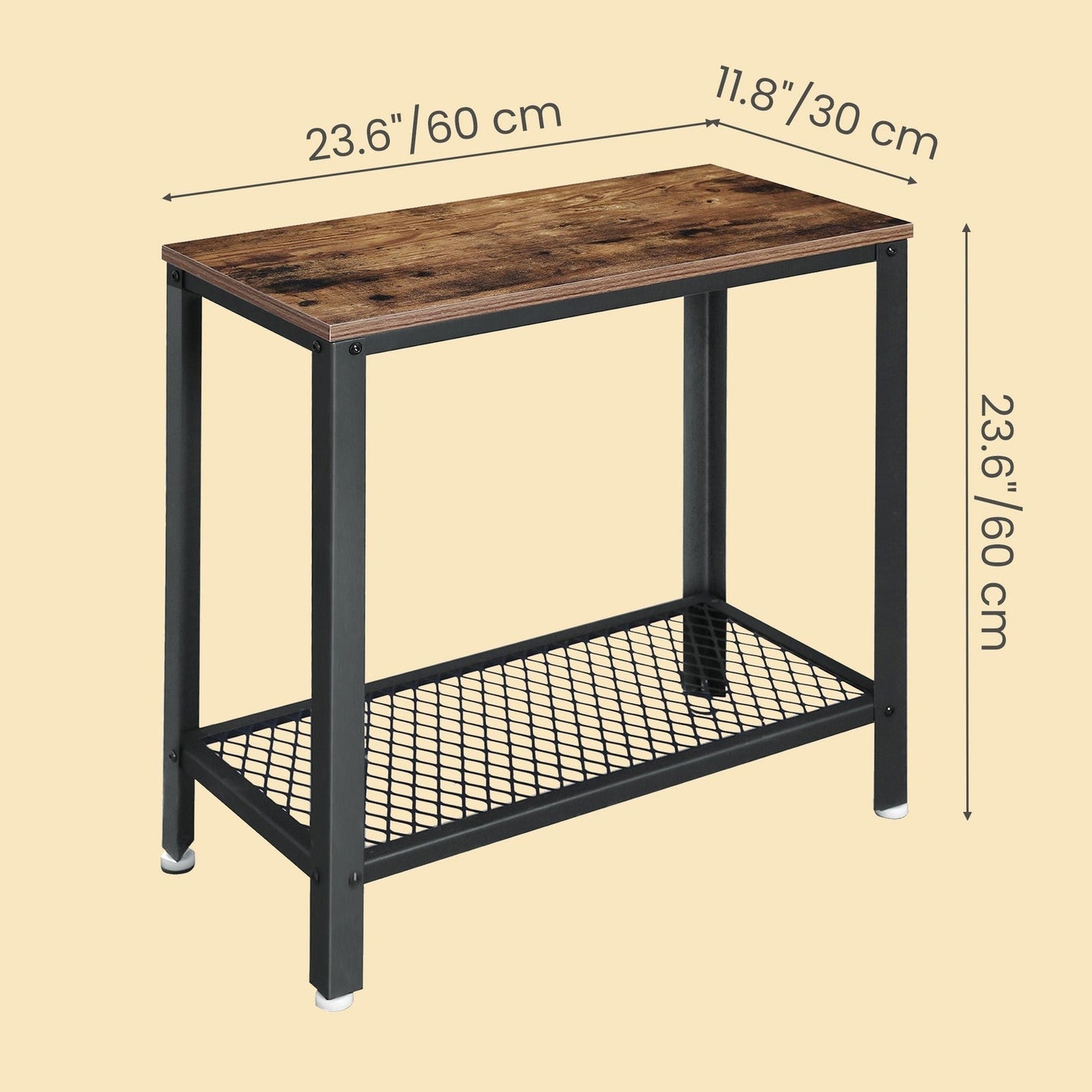 Narrow Side End Table - Iron - Rustic Brown