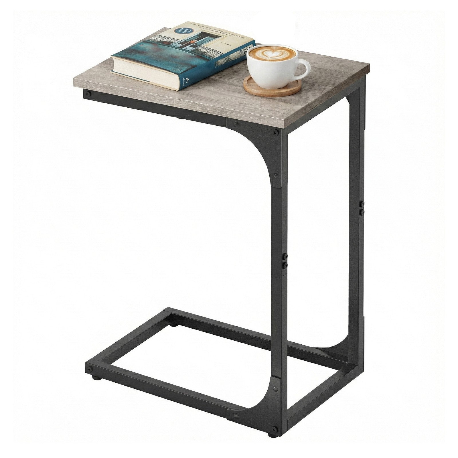 C-Shaped Sofa Table - Steel and Wood - Greige - with Metal Frame
