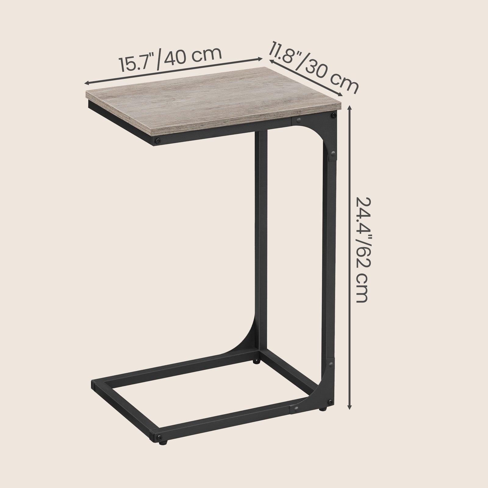C-Shaped Sofa Table - Steel and Wood - Greige - with Metal Frame