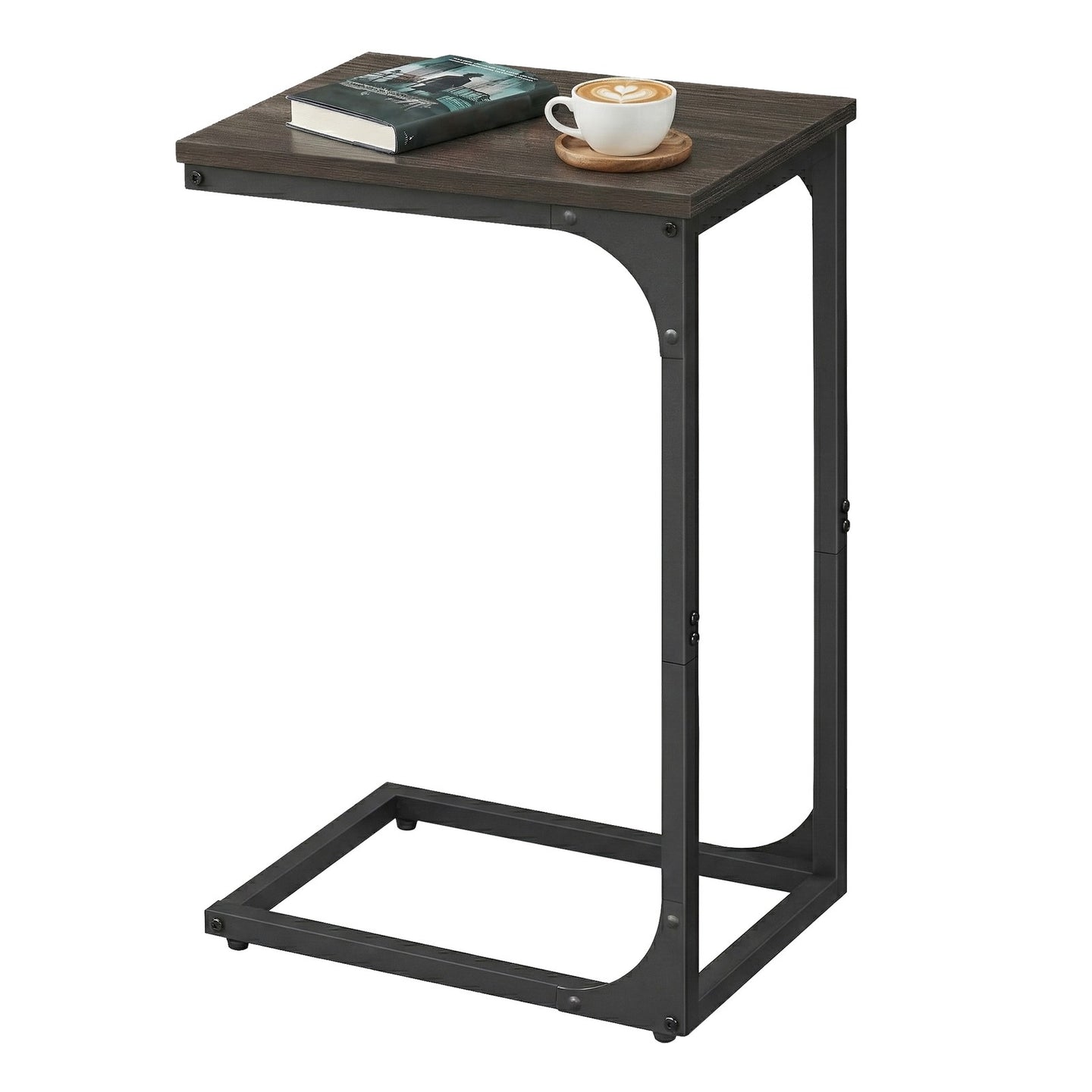 C-Shaped Sofa Table - Steel and Wood - Chestnut Brown