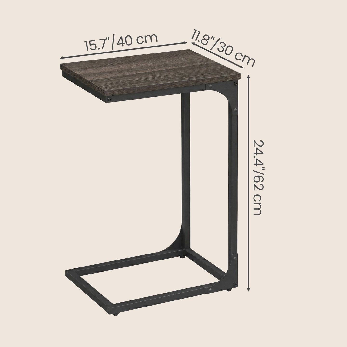 C-Shaped Sofa Table - Steel and Wood - Chestnut Brown