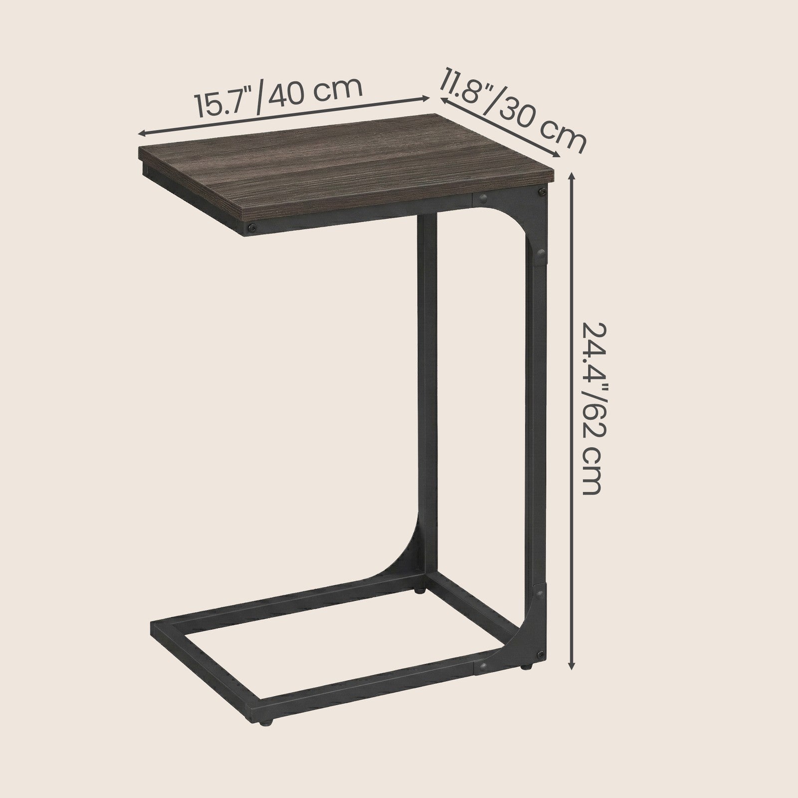 C-Shaped Sofa Table - Steel and Wood - Chestnut Brown
