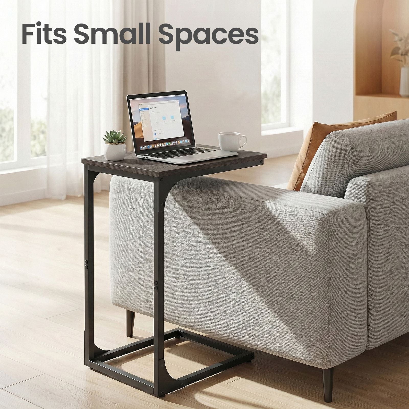 C-Shaped Sofa Table - Steel and Wood - Chestnut Brown