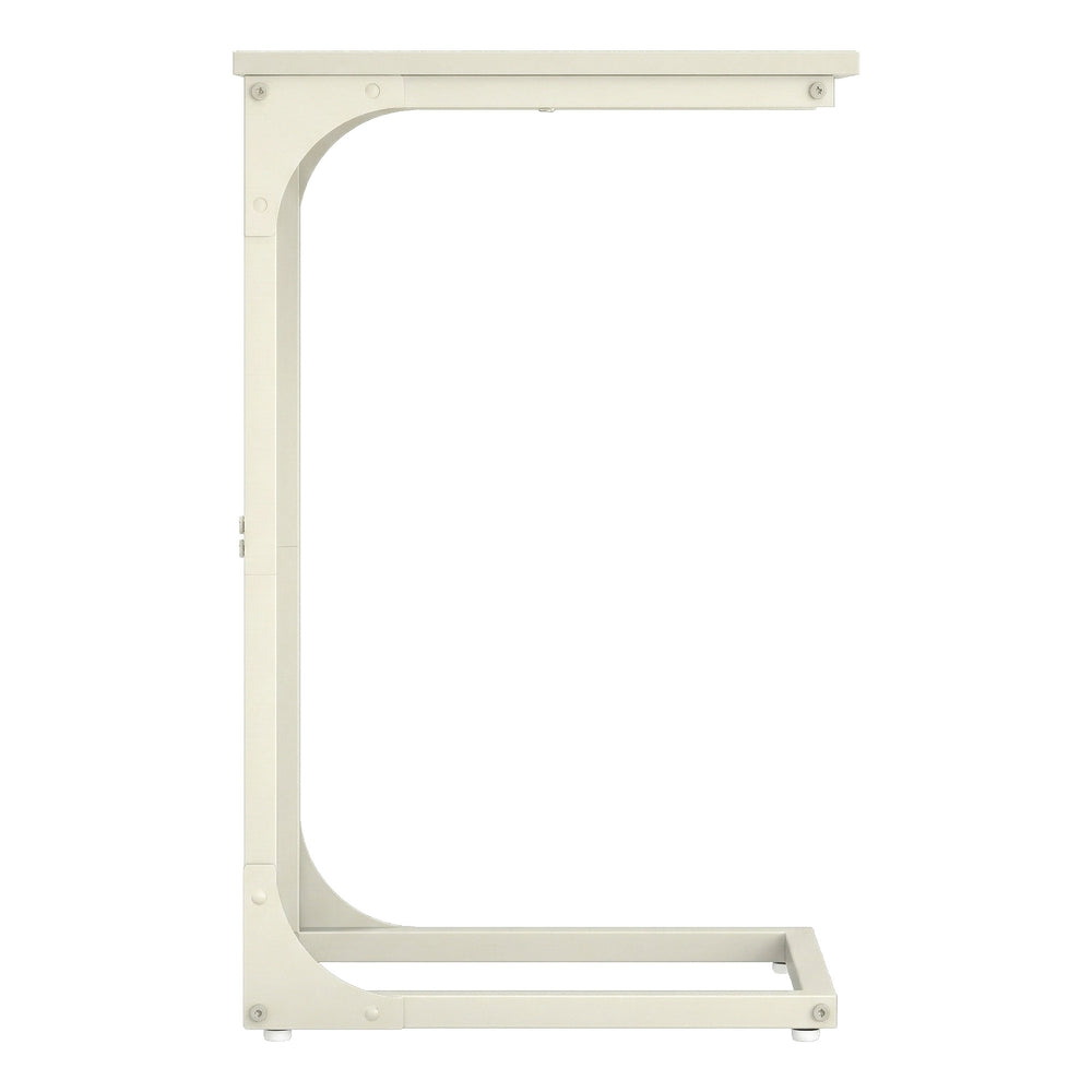 C-Shaped Sofa Table - Steel and Wood - White - with Metal Frame