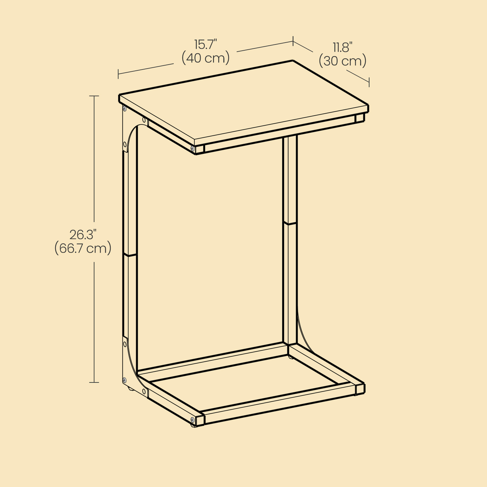 C-Shaped End Tables - Set of 2 - Metal Frame - Rustic Brown and Black