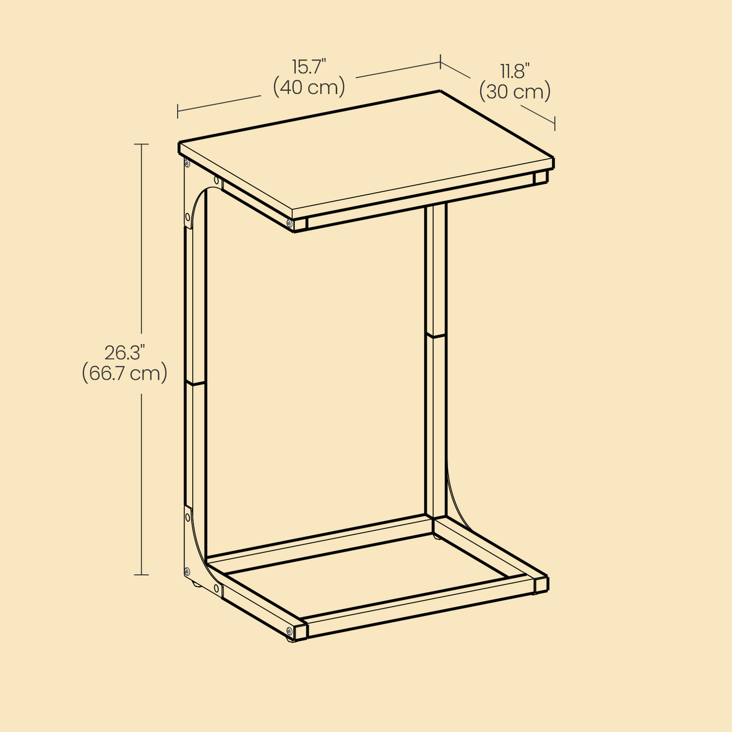 C-Shaped End Tables - Set of 2 - Metal Frame - Rustic Brown and Black