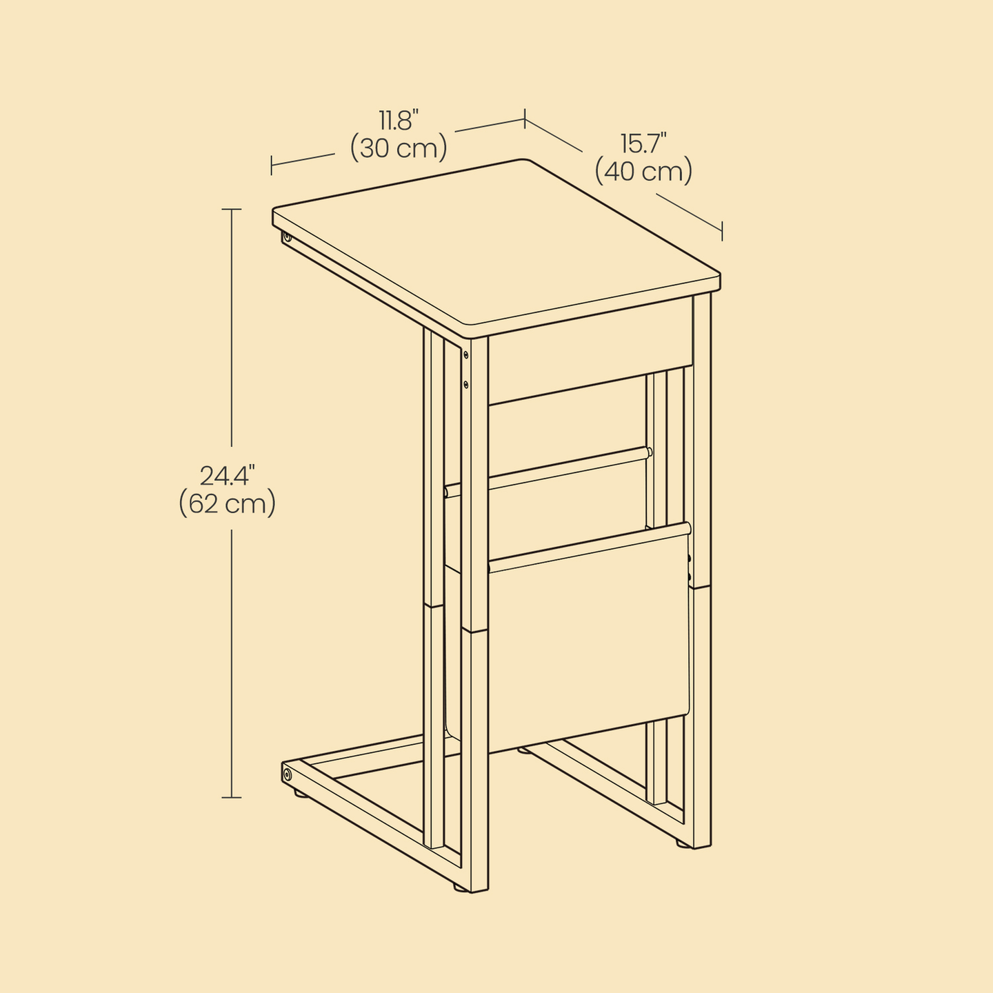 C-Shaped Side Table - Wood - Ebony Black - Features Fabric Storage Bag and Swivel Castors