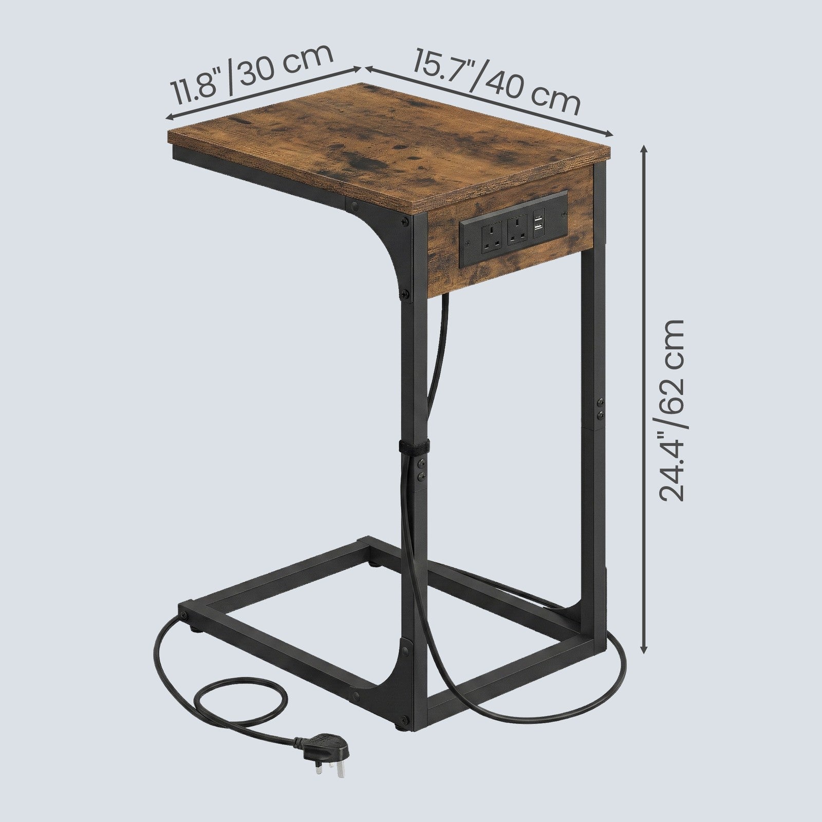 C-Shaped Side Table - 30L - Particleboard - 2 USB Ports