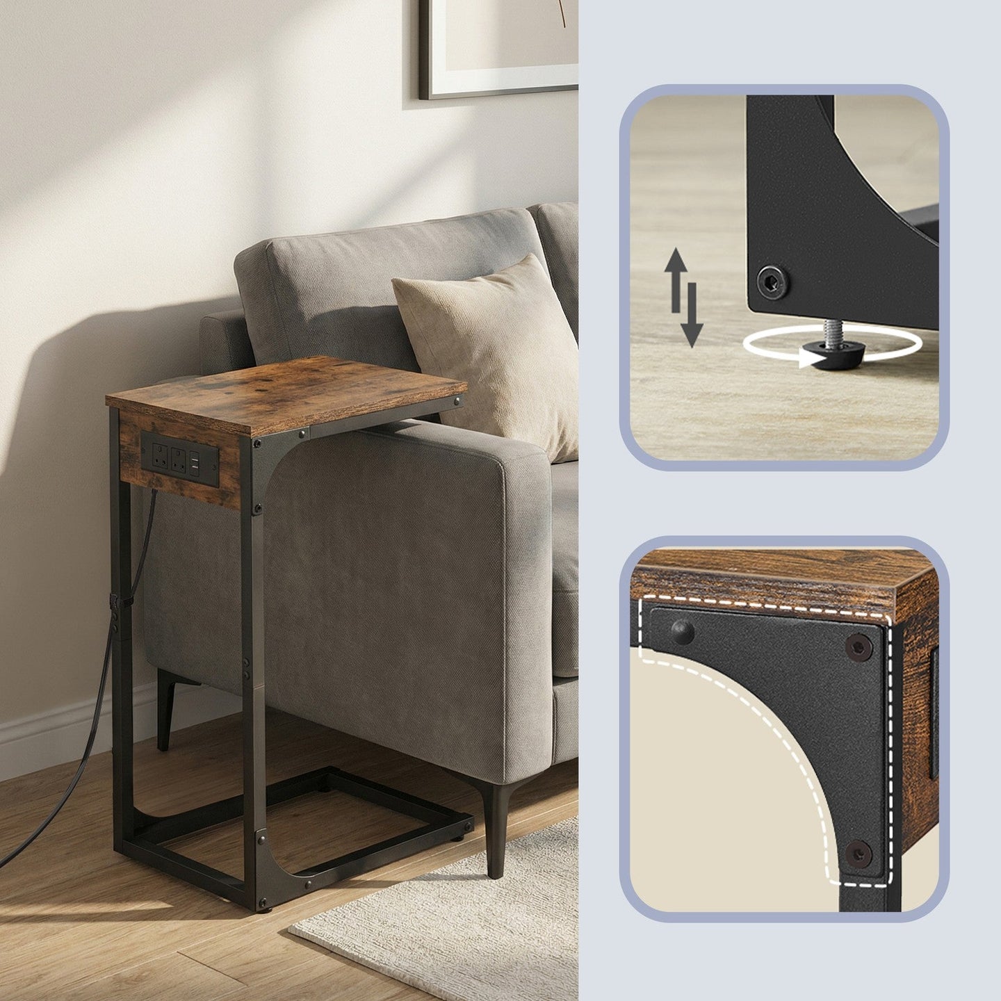 C-Shaped Side Table - 30L - Particleboard - 2 USB Ports