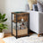 Slim Side Table - Wood - Rustic Brown and Black - Features Charging Station with 2 AC Outlets and 2 USB Outlets