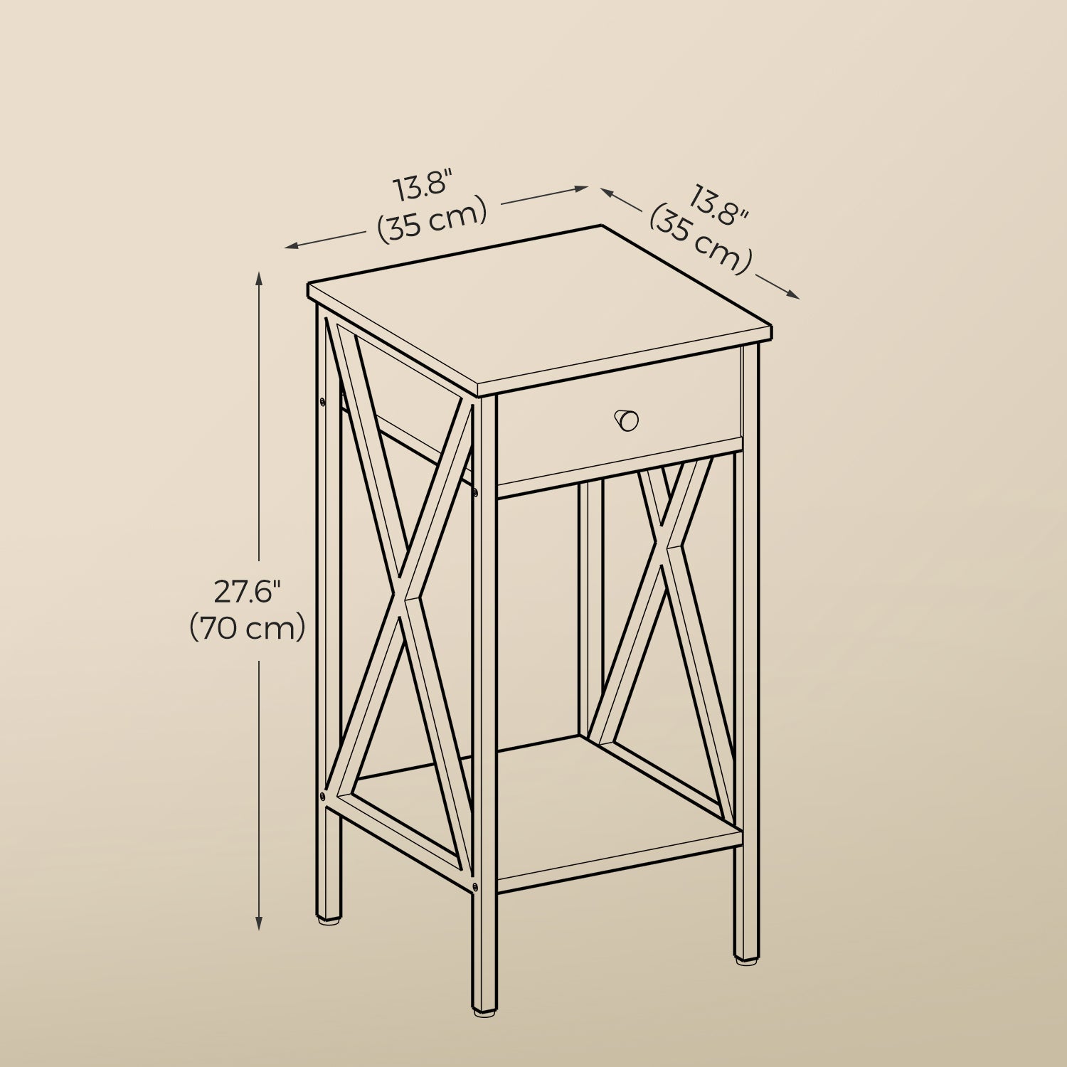 Bedside Table - Wood - Rustic Brown and Black - Tall Design with Drawer and Storage Shelf