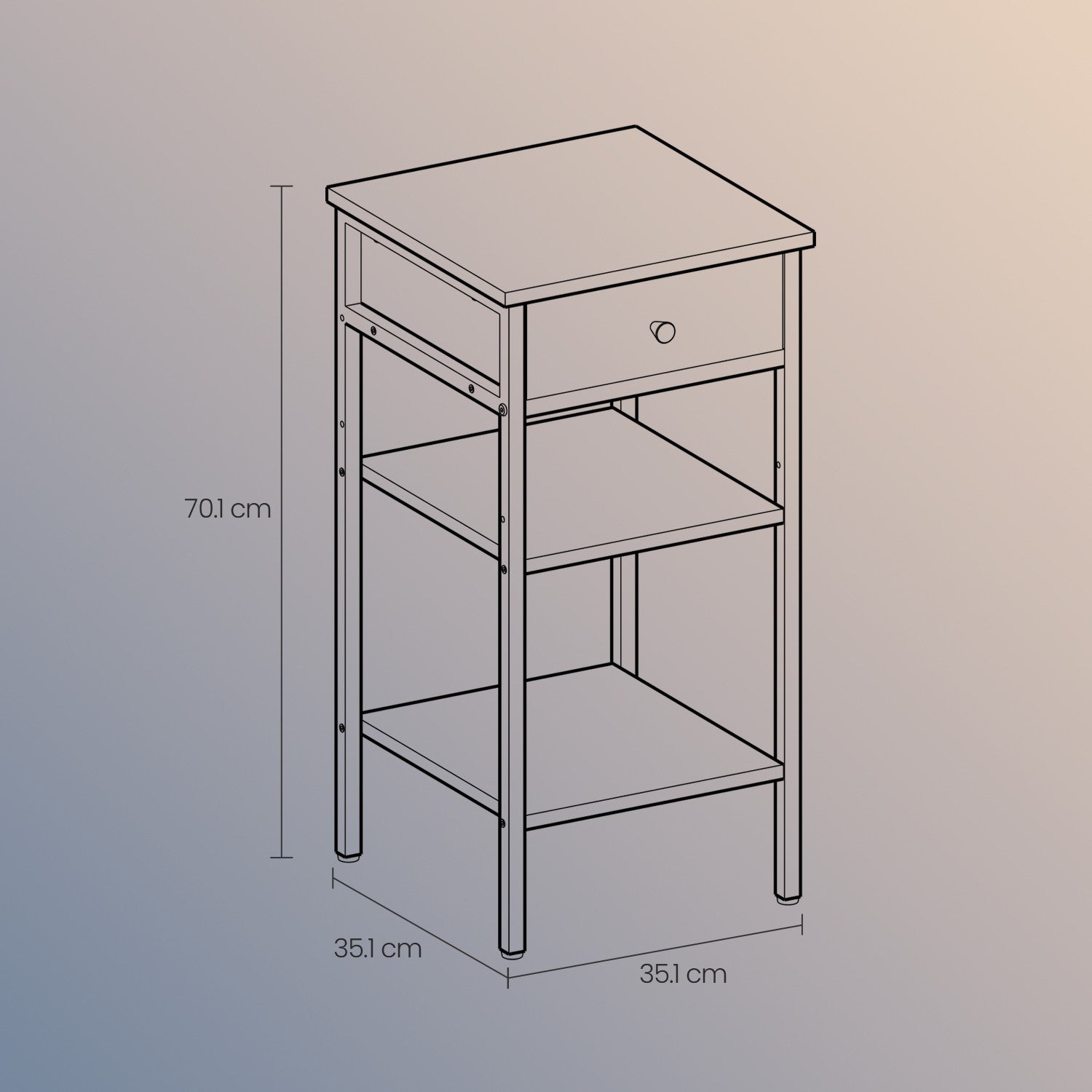 Nightstand - Wood - Rustic Brown and Black - Space-Saving with Drawer and 2 Storage Shelves