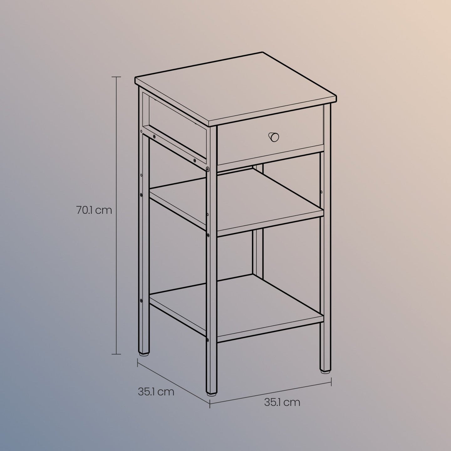 Nightstand - Wood - Rustic Brown and Black - Space-Saving with Drawer and 2 Storage Shelves