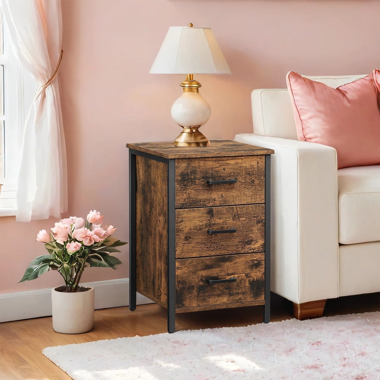 Nightstand - Wood - Rustic Brown and Black