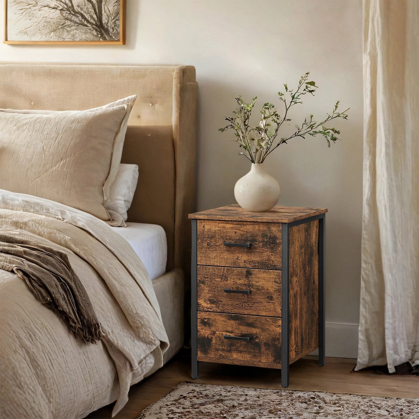 Nightstand - Wood - Rustic Brown and Black