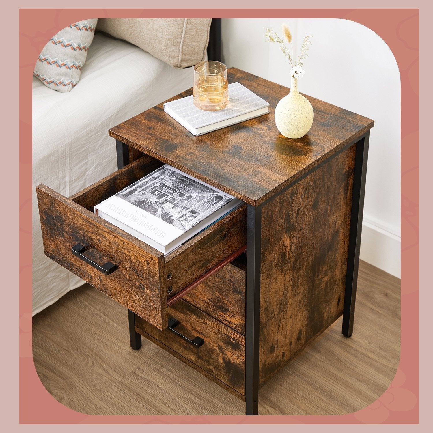 Nightstand - Wood - Rustic Brown and Black