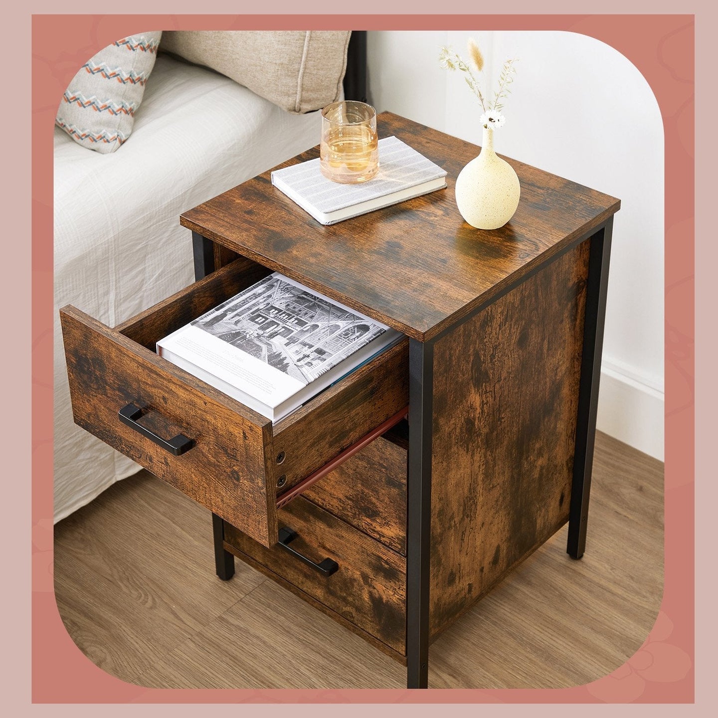 Nightstand - Wood - Rustic Brown and Black