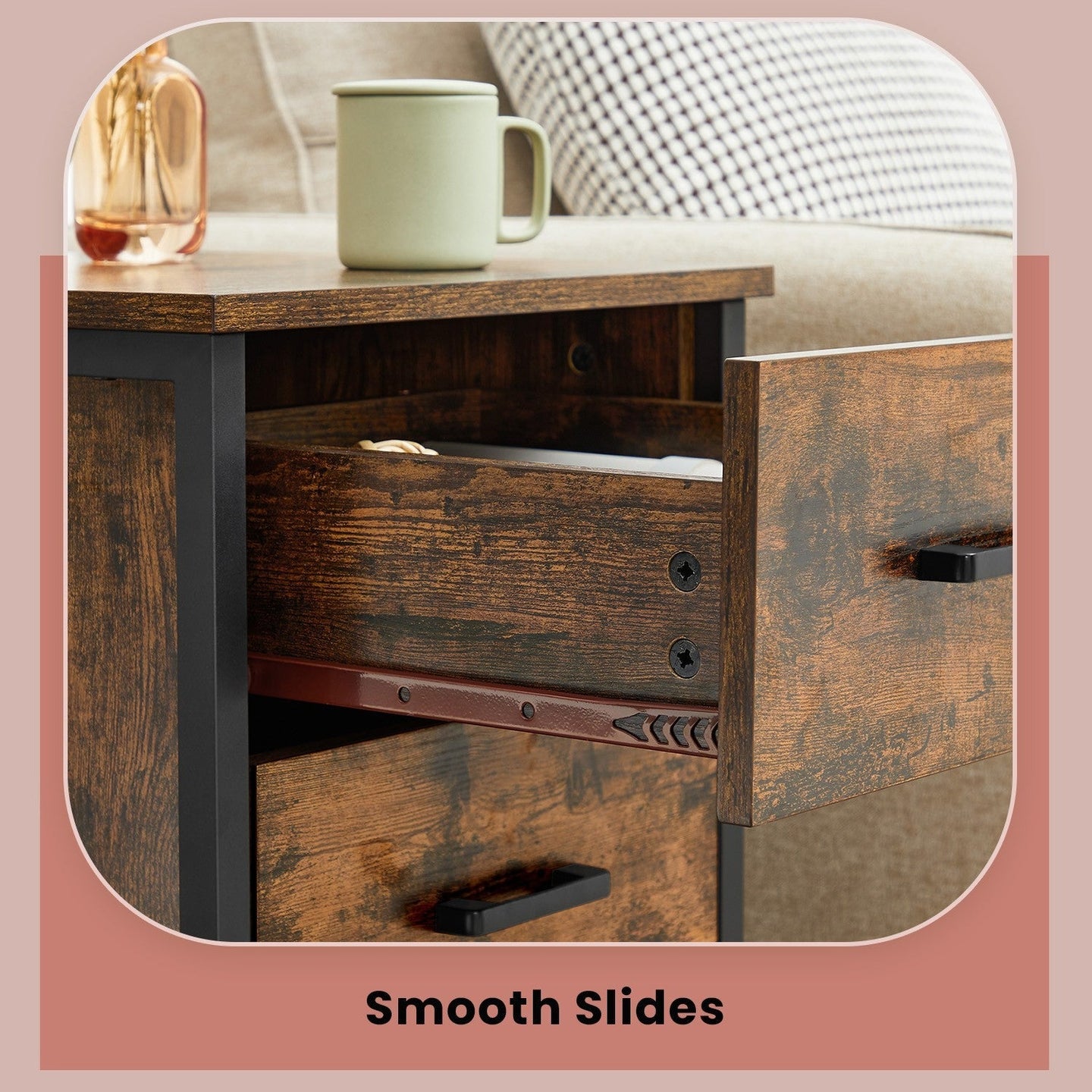 Nightstand - Wood - Rustic Brown and Black