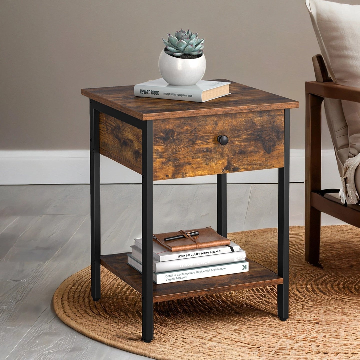 Nightstand - Metal - Rustic Brown