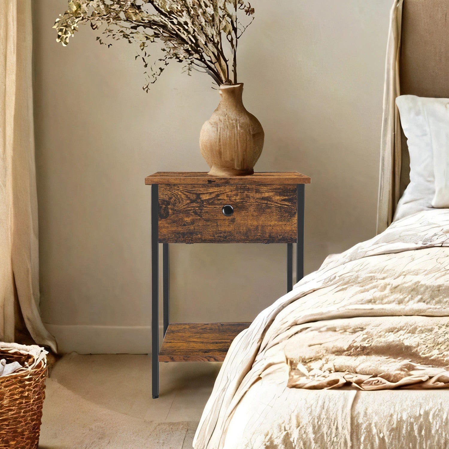 Nightstand - Metal - Rustic Brown