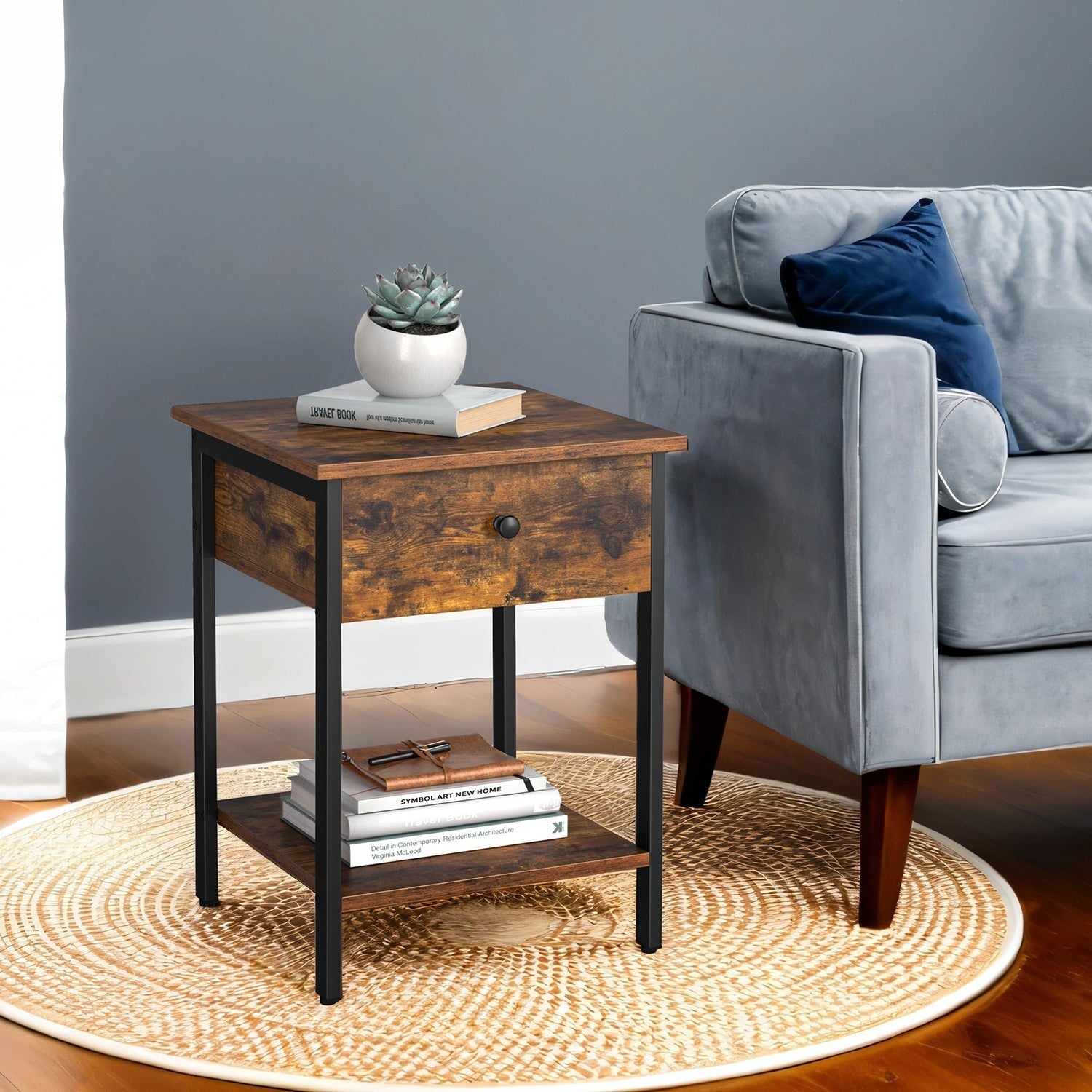 Nightstand - Metal - Rustic Brown