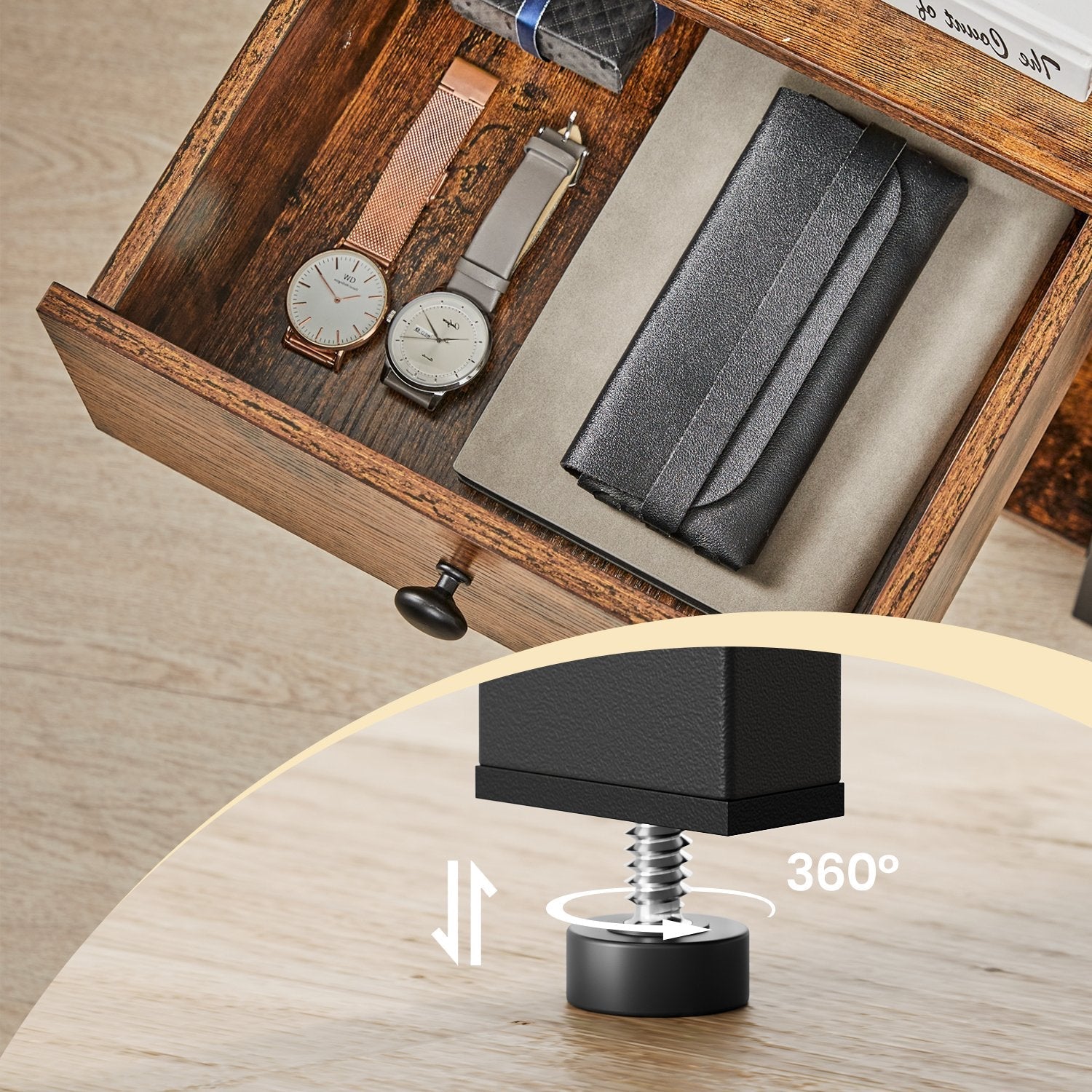 Nightstand - Metal - Rustic Brown