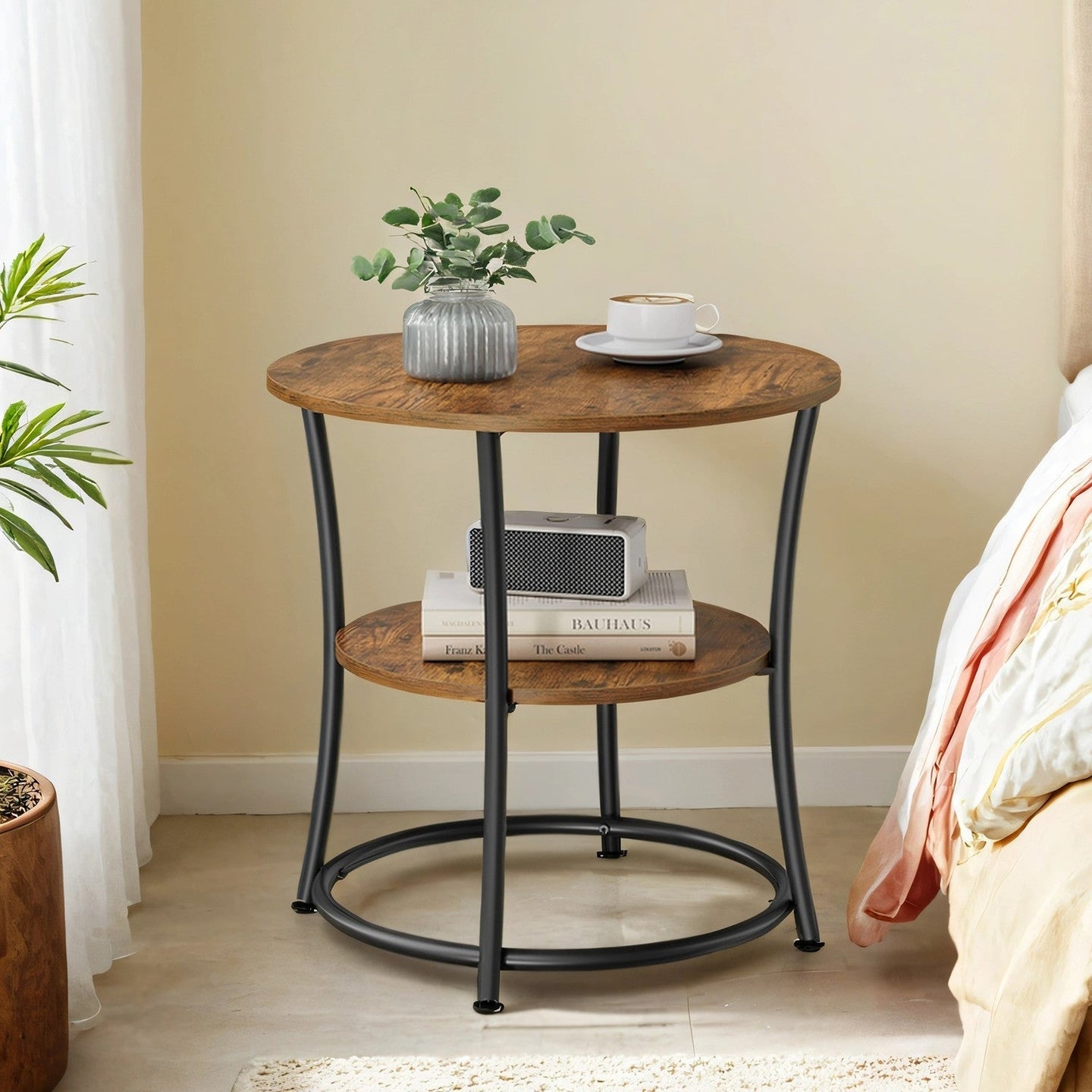 End Table - Wood - Rustic Brown and Black - 2-Tier Design for Small Spaces