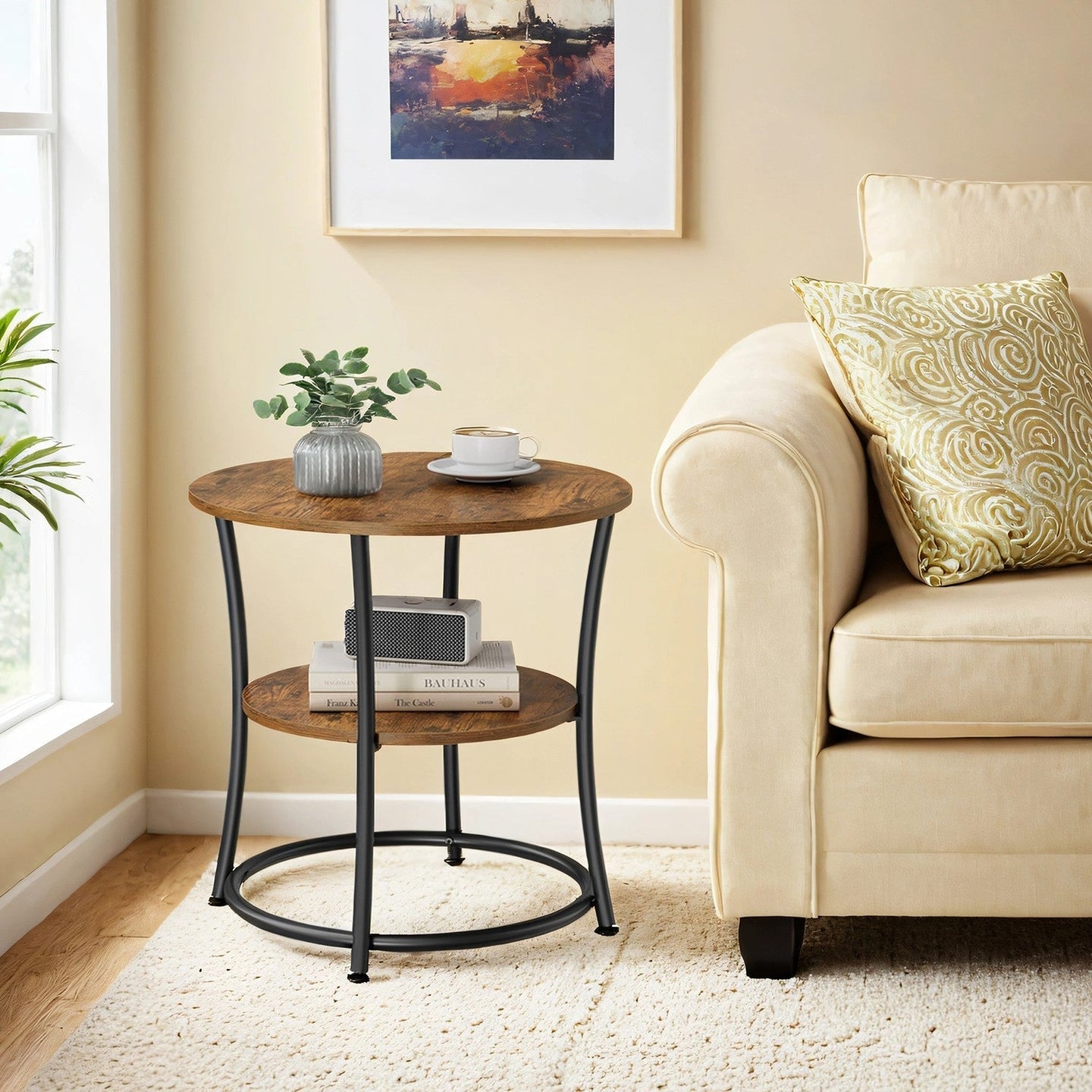 End Table - Wood - Rustic Brown and Black - 2-Tier Design for Small Spaces