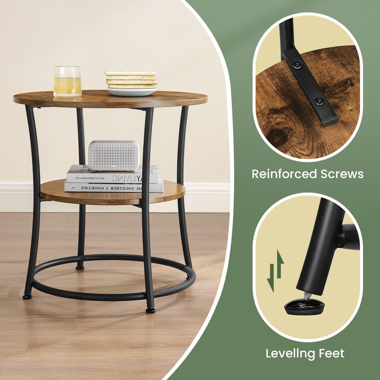 End Table - Wood - Rustic Brown and Black - 2-Tier Design for Small Spaces