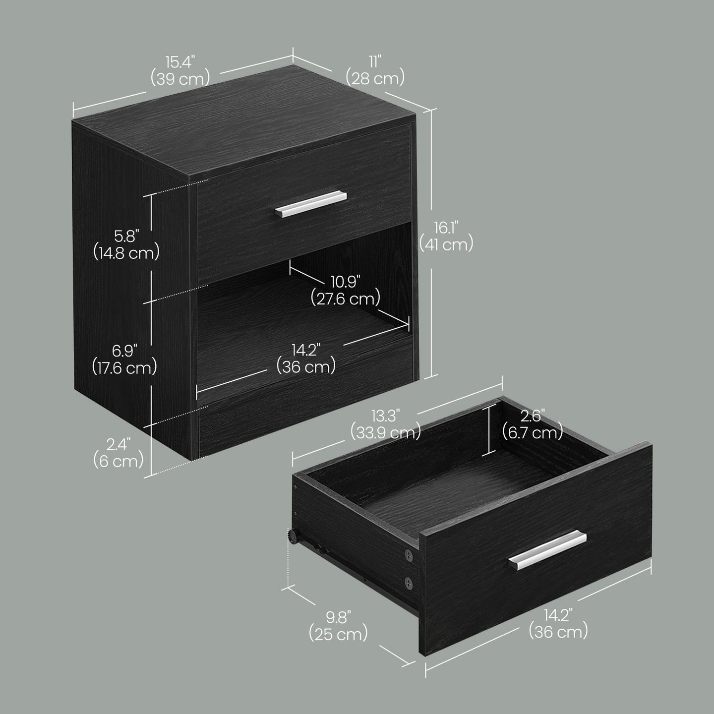 Bedside Table - Wood - Classic White - Features Drawer and Open Compartment