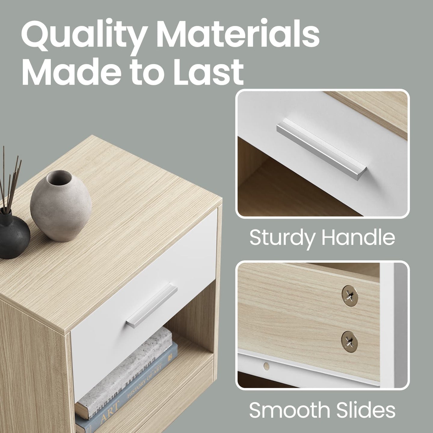 Bedside Table - Wood - Classic White - Features Drawer and Open Compartment