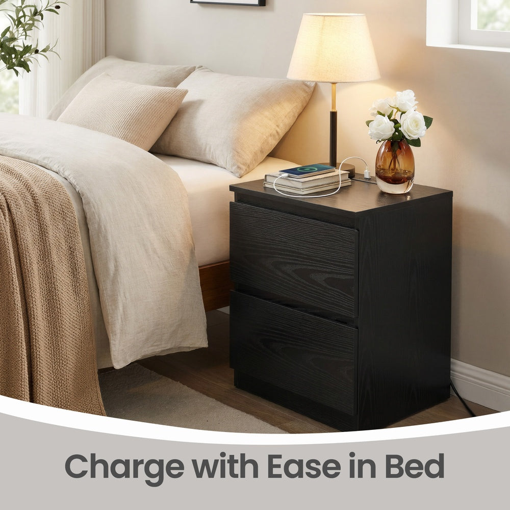 Nightstand with Charging Station - 35L - Particleboard - 2 AC Outlets