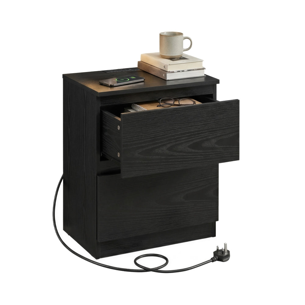 Nightstand with Charging Station - 35L - Particleboard - 2 AC Outlets