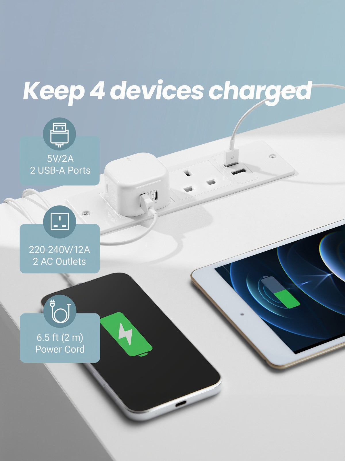 Nightstand with Charging Station - 19L - Particleboard - 2 AC Outlets