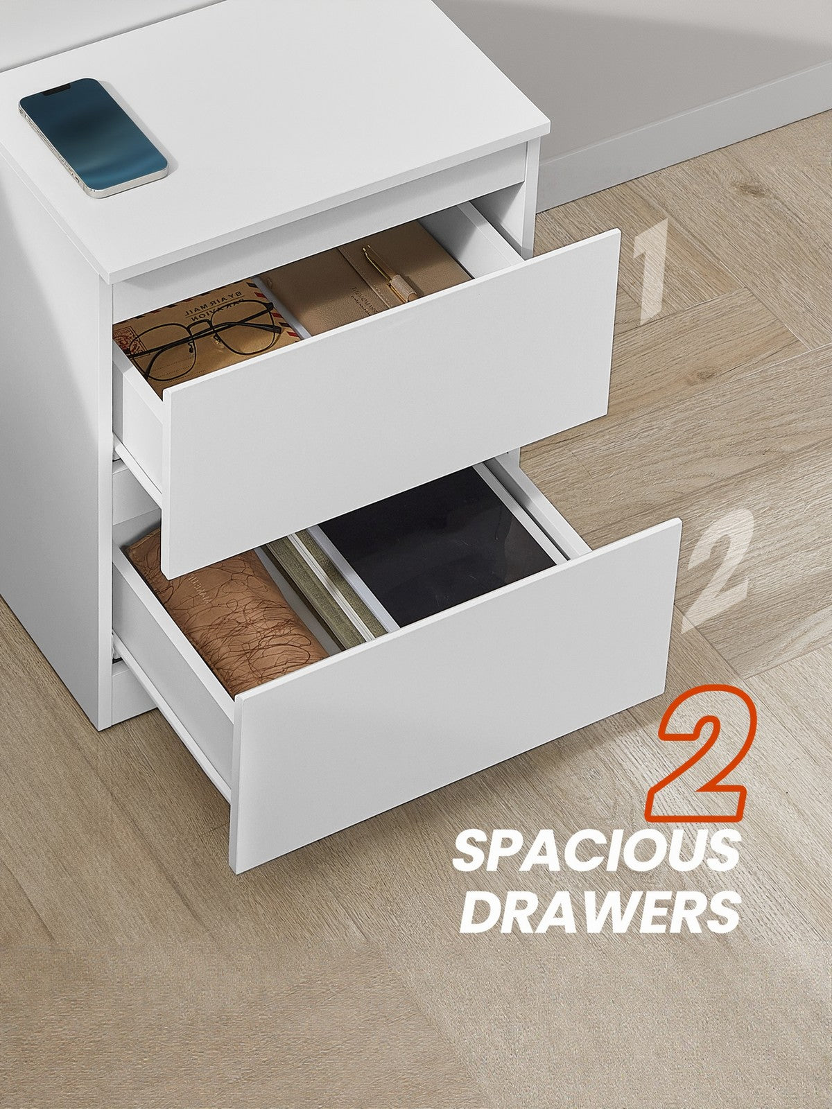 Nightstand with Charging Station - 19L - Particleboard - 2 AC Outlets