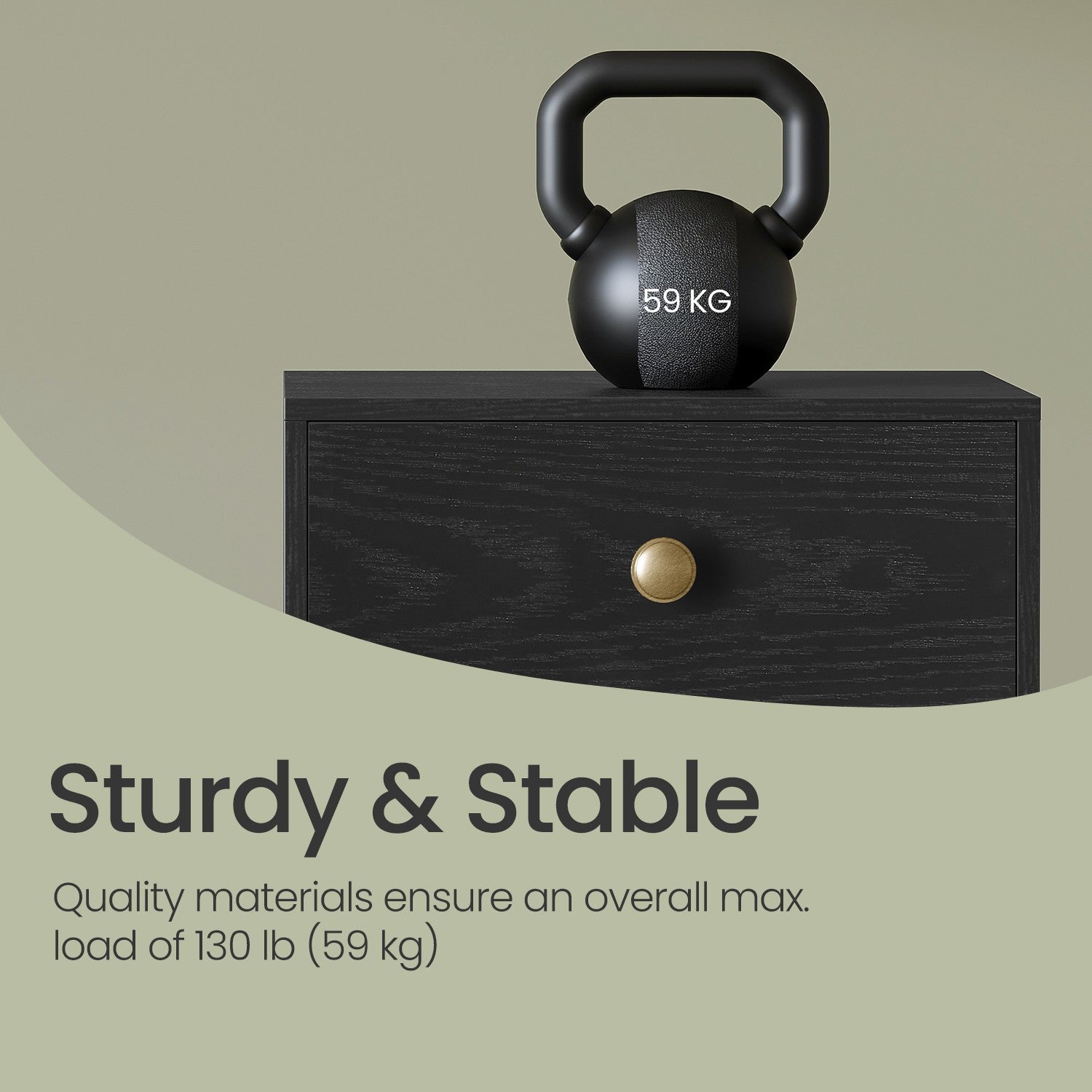 Bedside Table - Solid Wood - Ebony Black - Storage Drawer and Open Shelf