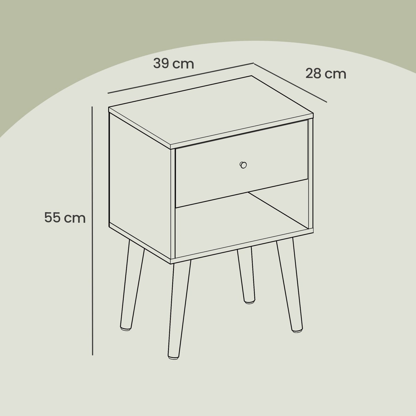 Bedside Table - Solid Wood - Ebony Black - Storage Drawer and Open Shelf