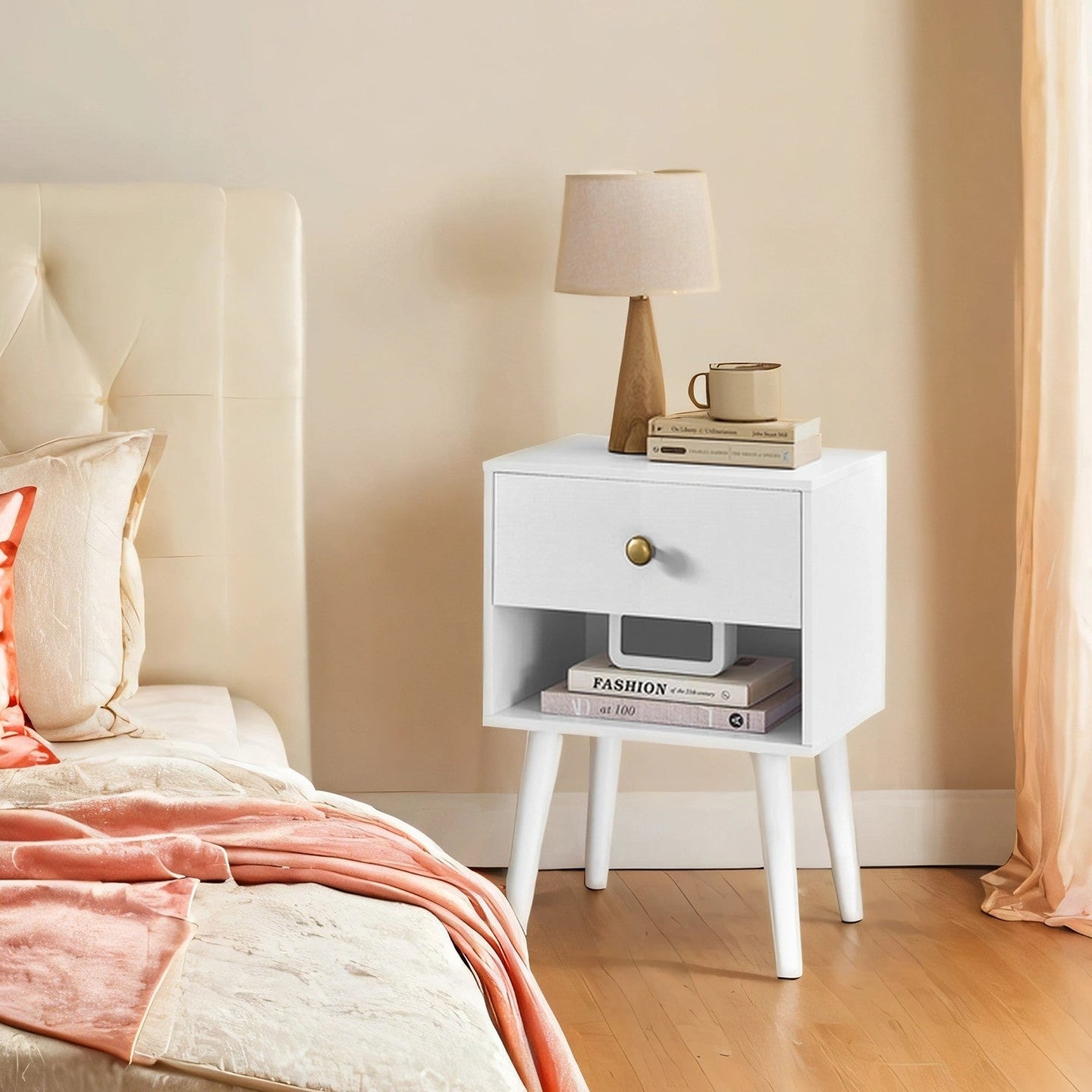 Bedside Table - Solid Wood - Ebony Black - Storage Drawer and Open Shelf