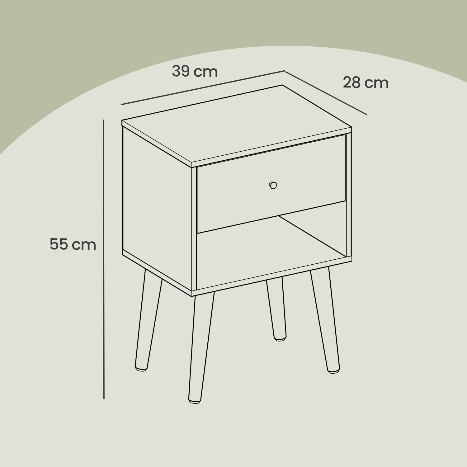 Bedside Table - Solid Wood - Ebony Black - Storage Drawer and Open Shelf