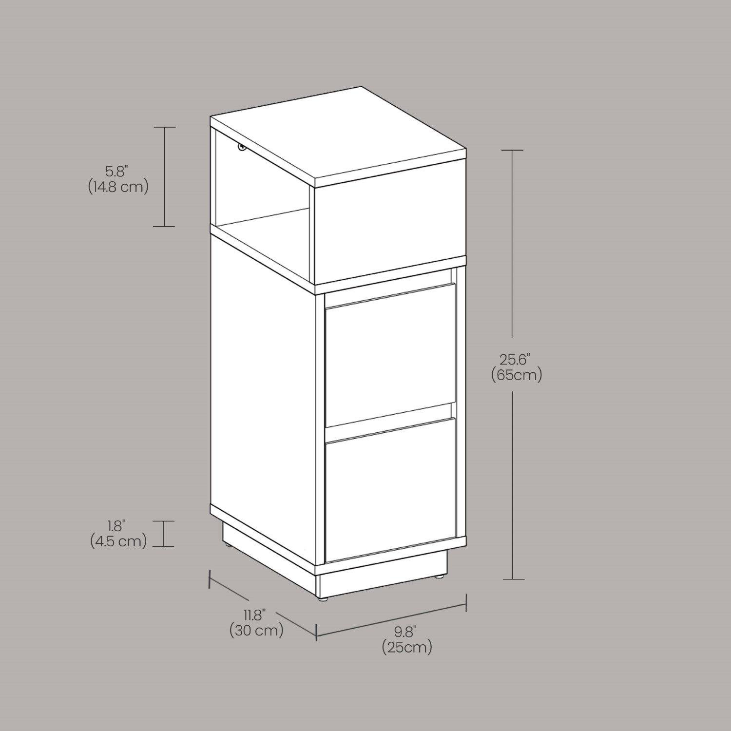 Narrow Side Table - Wood - Black - 2 Drawers and Open Compartment for Flexible Storage