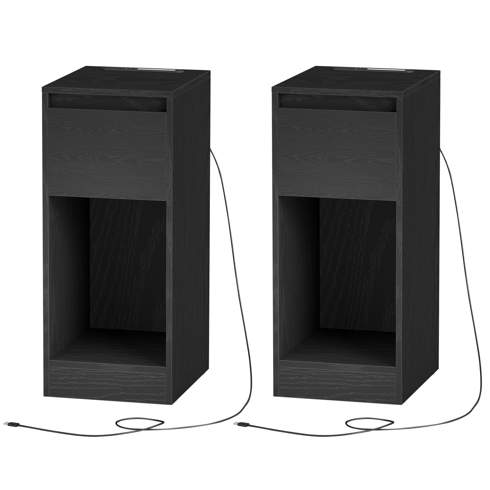 Nightstands - Particleboard and MDF - Black - with Power Outlets