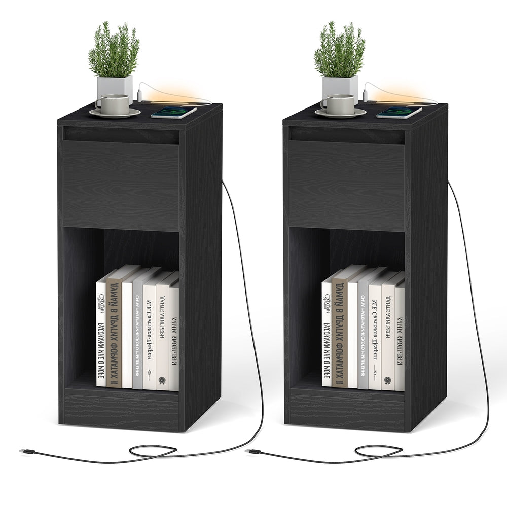 Nightstands - Particleboard and MDF - Black - with Power Outlets