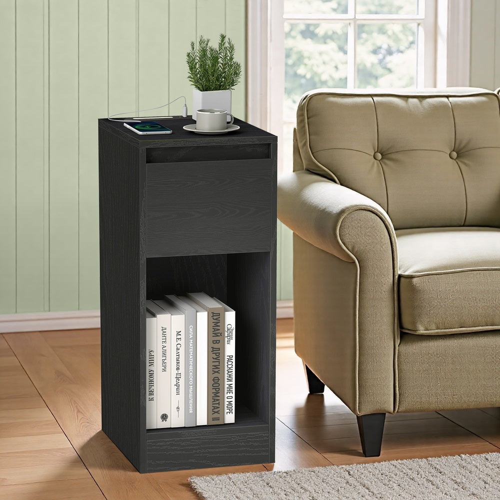 Nightstands - Particleboard and MDF - Black - with Power Outlets