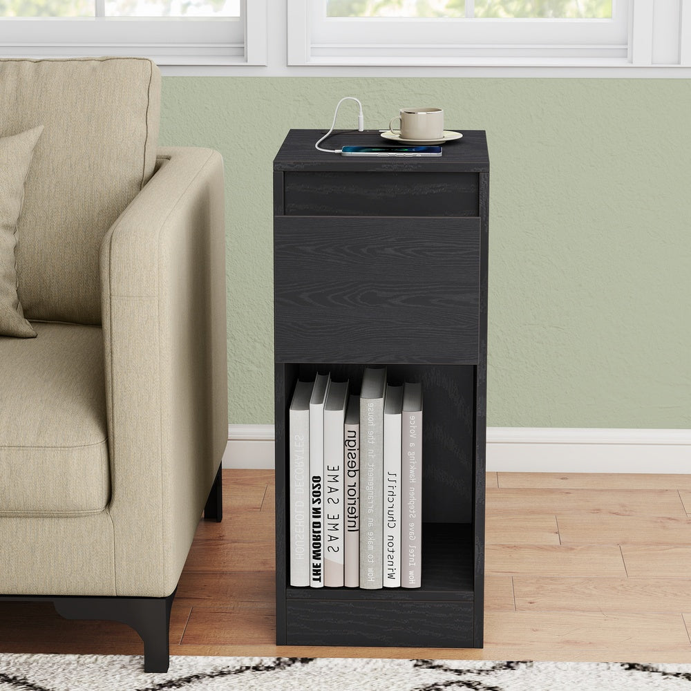 Nightstands - Particleboard and MDF - Black - with Power Outlets