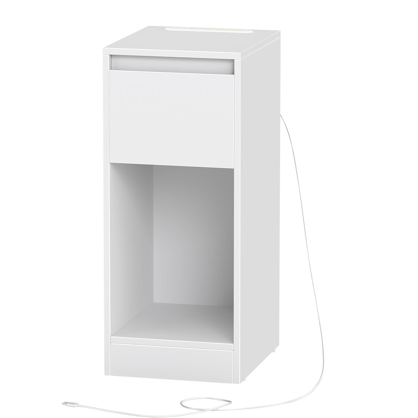 Bedside Tables - Wood - Cloud White - Set of 2 with Charging Station and LED Light