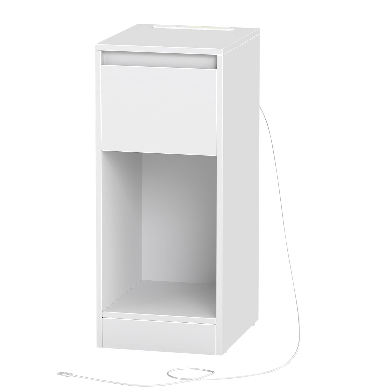Bedside Tables - Wood - Cloud White - Set of 2 with Charging Station and LED Light