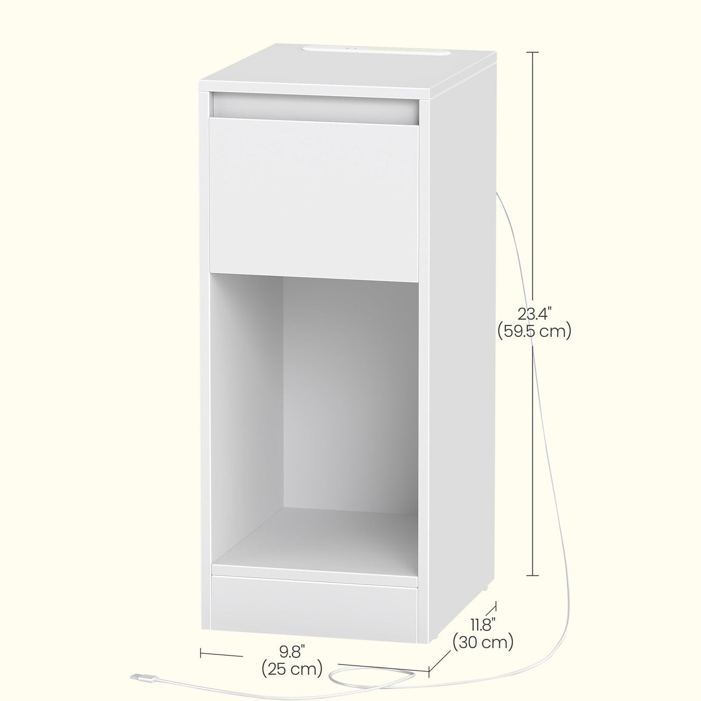 Bedside Tables - Wood - Cloud White - Set of 2 with Charging Station and LED Light